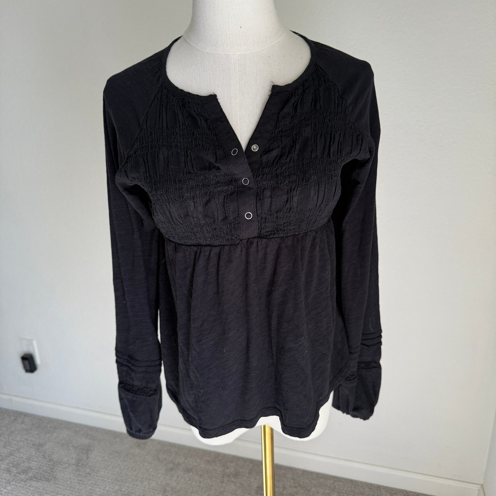 Rewind Top XS Black Long Sleeve Blouse Empire Waist‎ Bohemian Boho Chic
